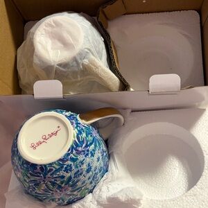 Brand New in Box Set of 2 Lilly Pulitzer Blue, Green, Purple Floral Mug Set